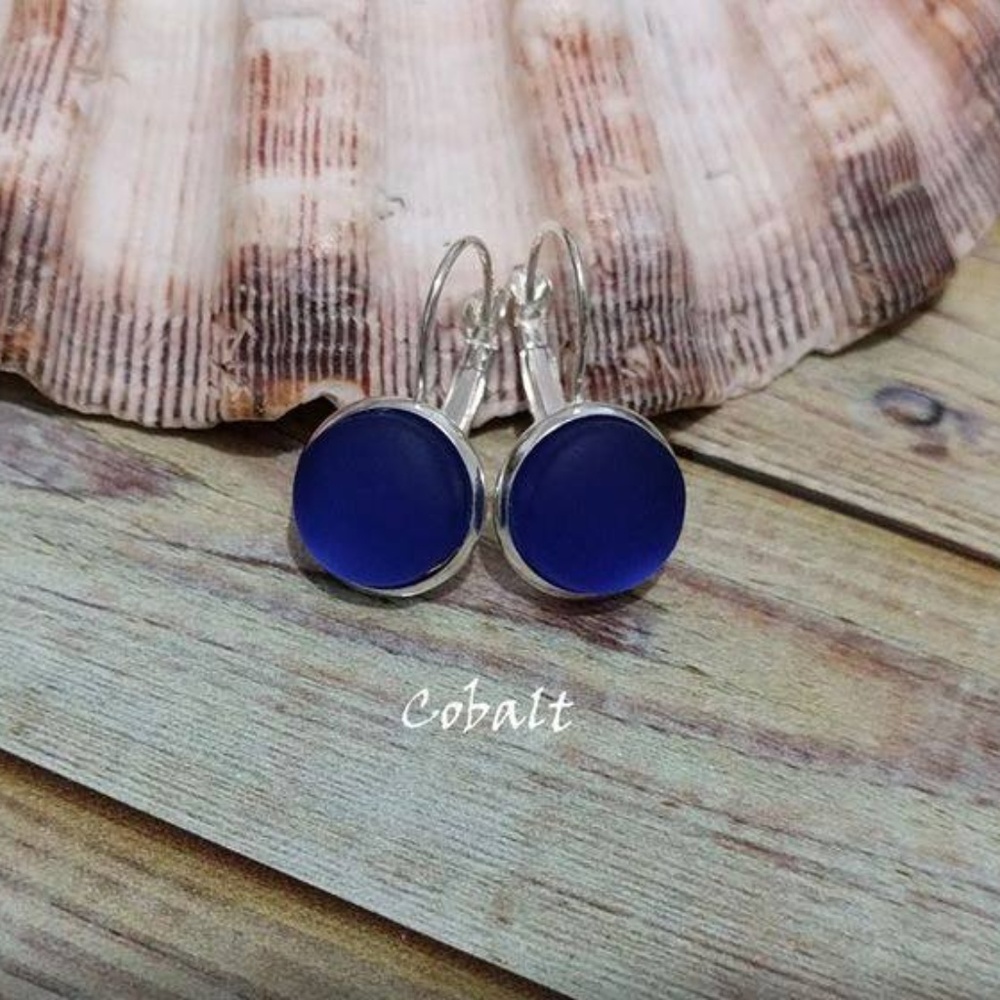 Sterling Silver Cobalt Sea Glass Earrings-Cultured Recycled Glass Earrings-New